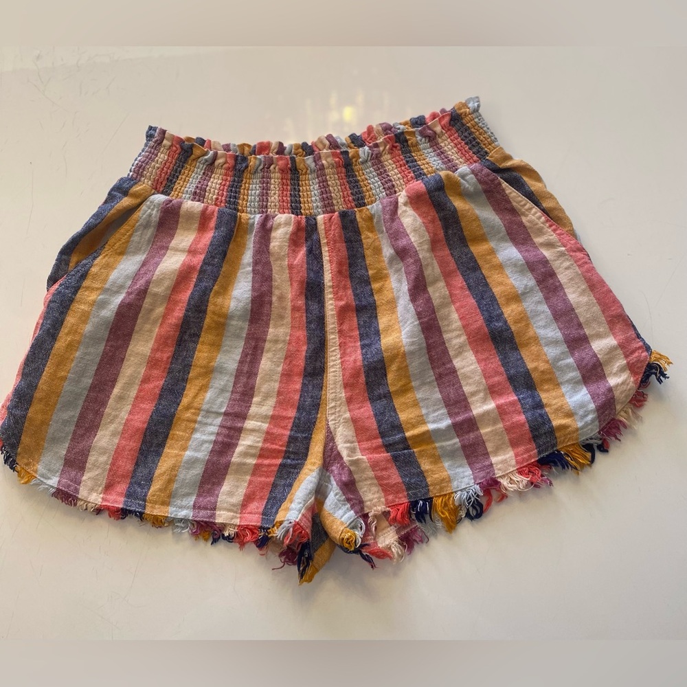 True Craft Womens Shorts Pull On Small Linen Blend Striped Lightweight